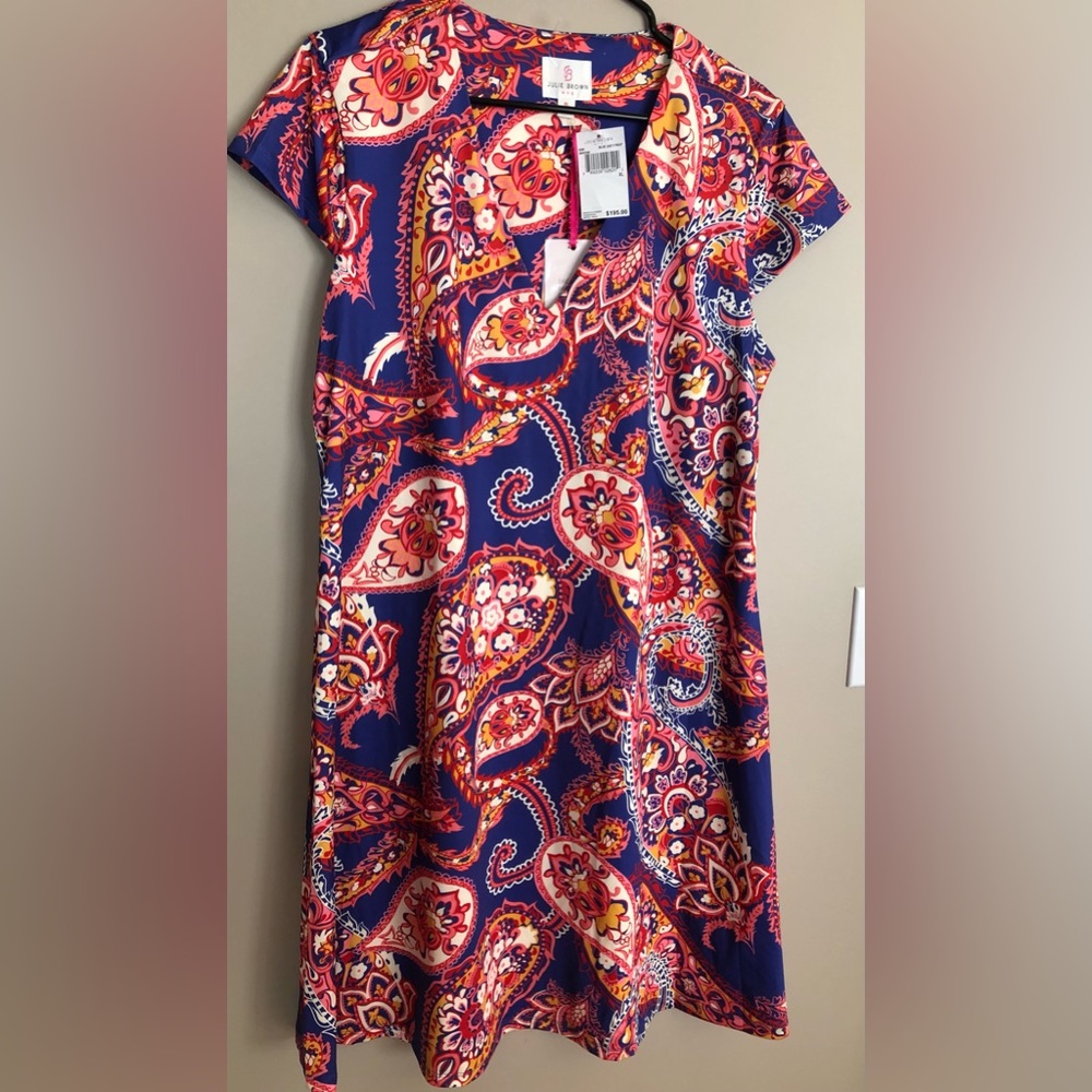 NWT  JULIE BROWN Colorful Paisley Blue JUICY FRUIT Dress  Size XL  $195